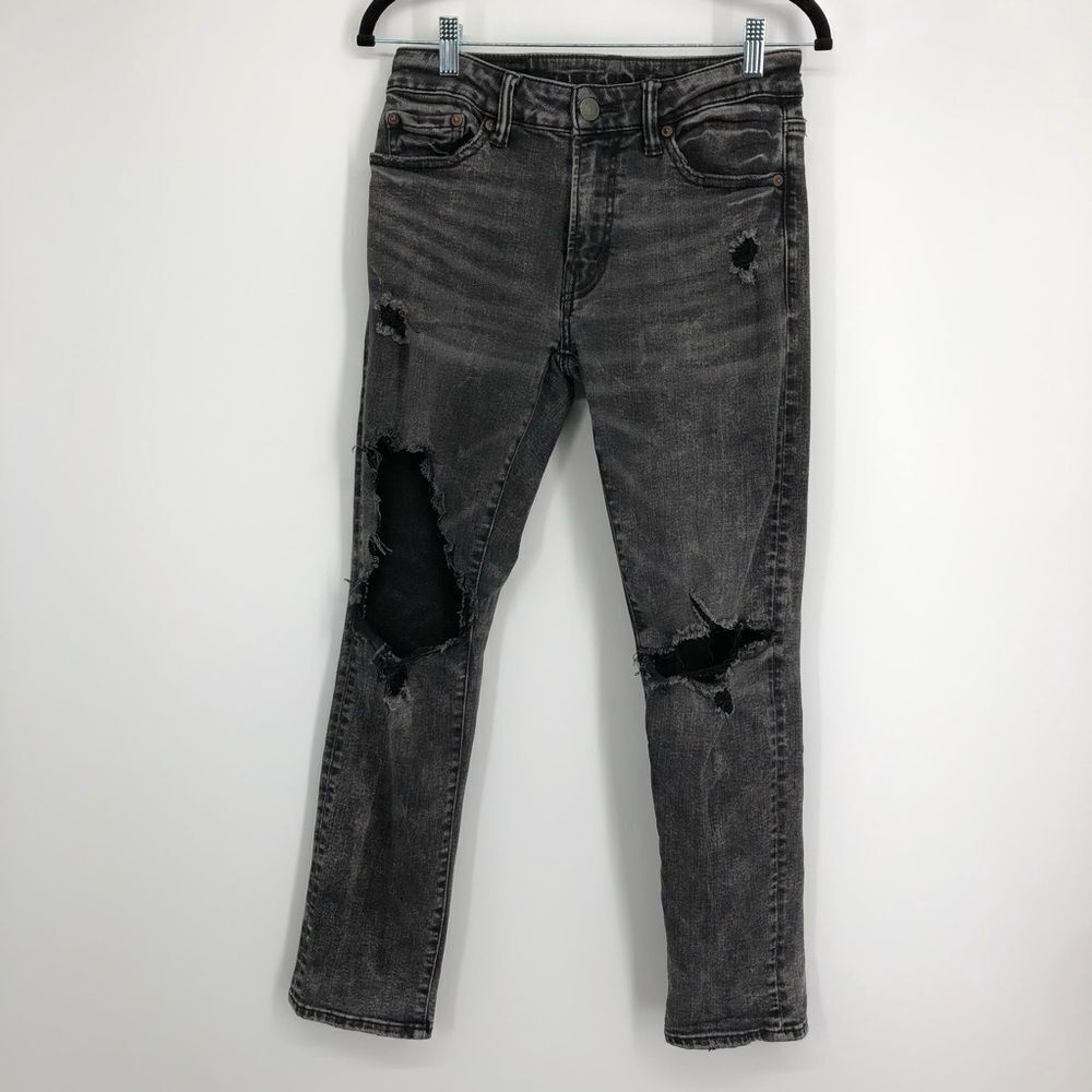 AMERICAN EAGLE Next Level Flex Stretch Ripped Knee Slim Leg Jeans Black Wash